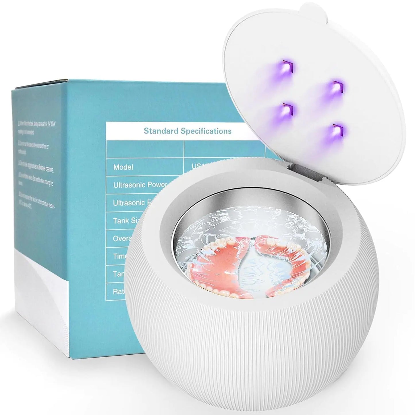 Voraiya Ultrasonic UV Cleaner for Dentures Aligner Retainer Whitening Trays Night Dental Mouth Guard Toothbrush Head Ultrasonic Jewelry Cleaner Machine for all dental Appliances Diamon (White)